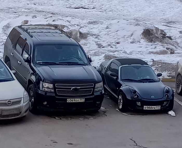Elephant and pug - My, Moscow, Auto, Parking, The photo, , Chevrolet Tahoe