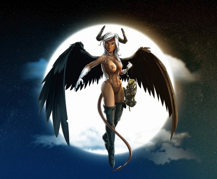 My version of a succubus - Scull, Illustrations, Night, Wings, Breast, Boobs, Succubus, Art, My, NSFW