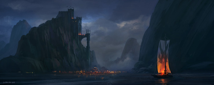 Safe Haven - Art, Drawing, Ship, Landscape, Andreas Rocha