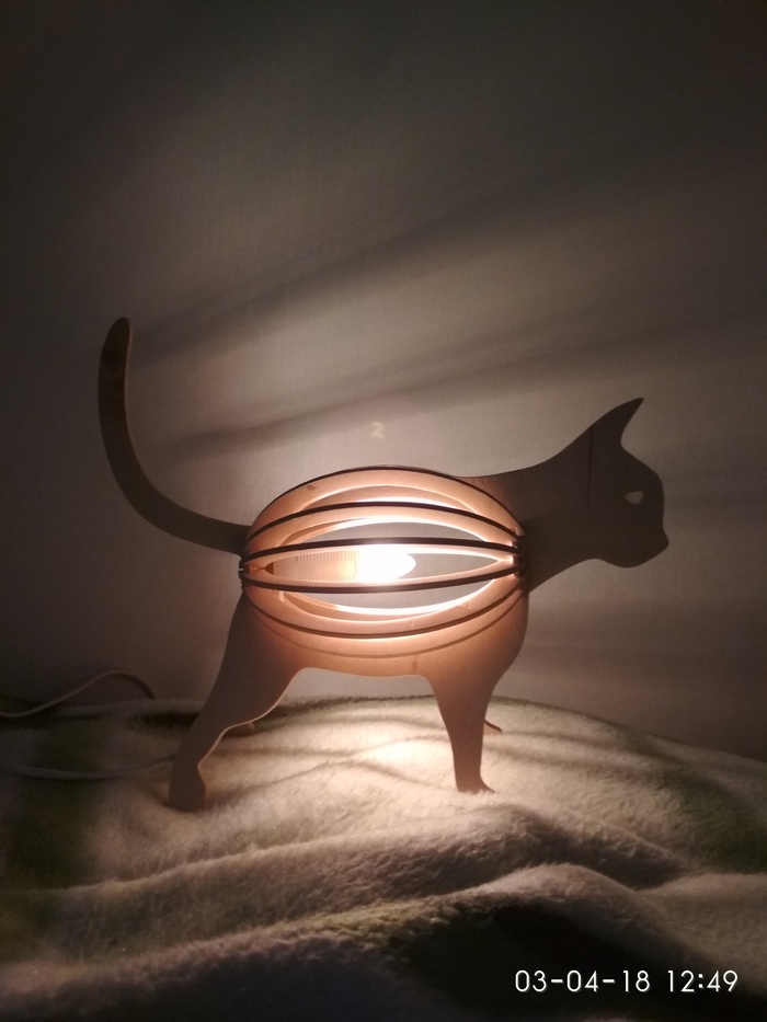 It was in the evening part 2 - Needlework without process, With your own hands, My, Creation, cat, Longpost, Plywood, Night light, Handmade