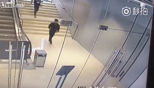 The exit was definitely here. - Glass door, Runner, China, GIF