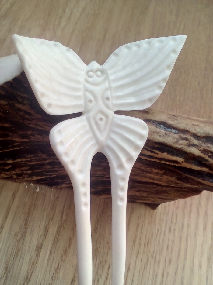 Spring butterfly hugging the whole world hairpin. - Longpost, Bone carving, Handmade, Needlework without process, With your own hands, My