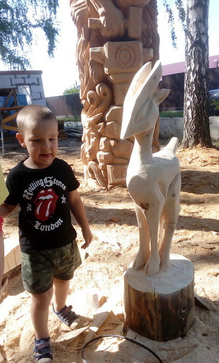 Kid with a chainsaw - My, Alexander Ivchenko, Chainsaw sculpture, Chainsaw, Veles, Perun, Svarog, Wood carving, Longpost, Video