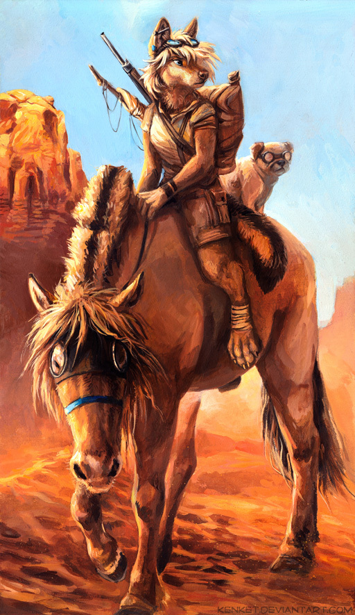 Travelers - Kenket, Furry, Art, Desert, Traditional art