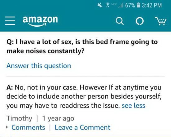 Potential buyer Timothy is interested in... - Bed, Online Store, Question, Creak, Sex