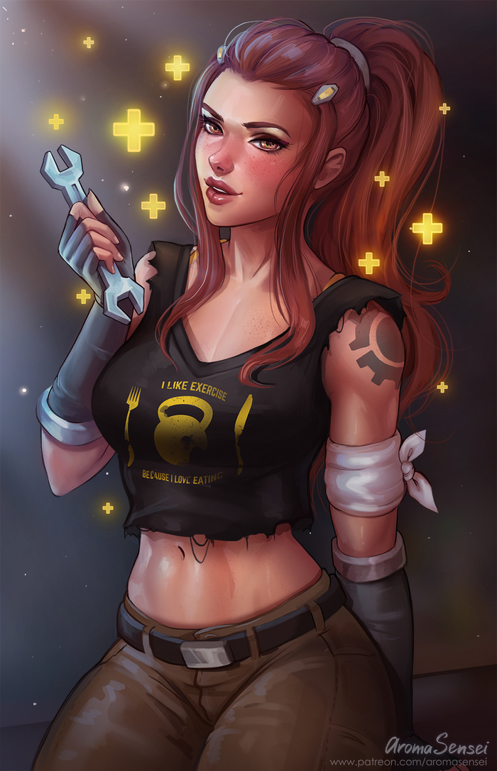 Brigitte - NSFW, Overwatch, Brigitte, Aromasensei, Longpost, 