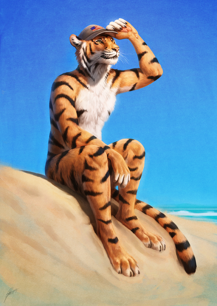 Tiger in a cap - Furry, Anthro, Art, Johis