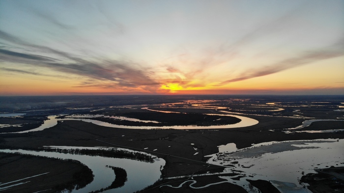 Sunset from a height of 500 meters - My, The photo, Ryazan, Oka river, Spring, Sunset