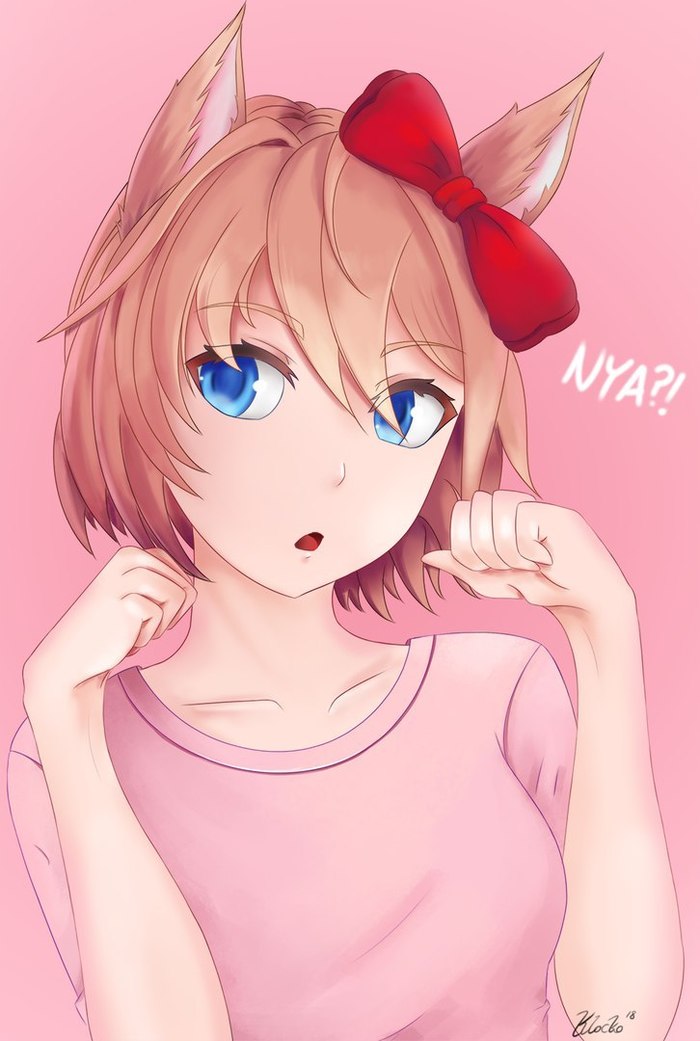 Некойори - Doki Doki Literature Club, Sayori, Anime Art, Аниме, Визуальная новелла, Не аниме, Арт, Неко