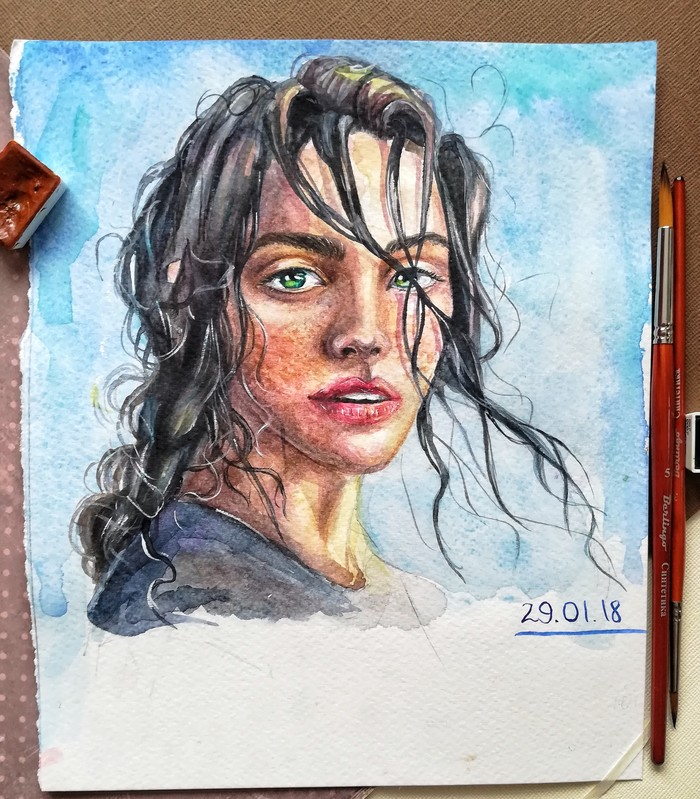 My name is Nastya and I draw [2] - Watercolor, My, Portrait, Drawing, Art