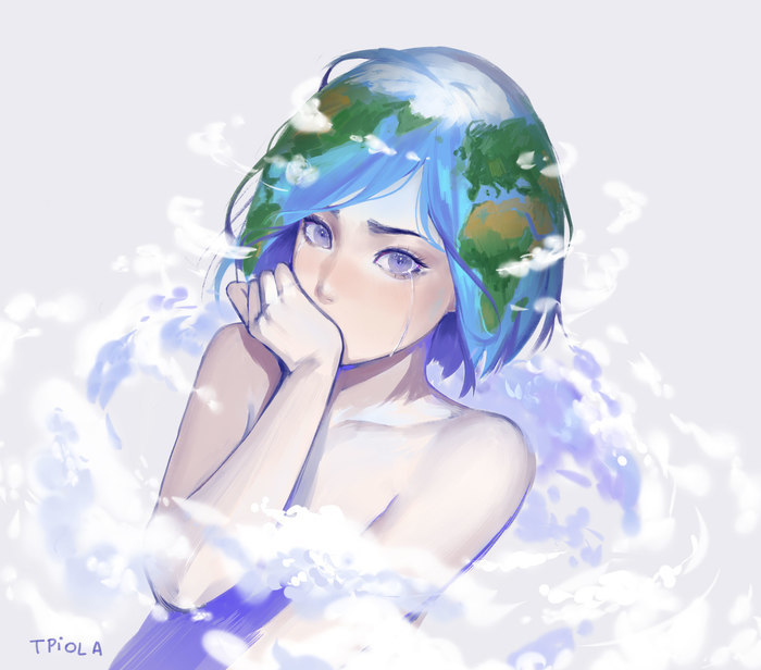 Earth - chan - Моё, Anime Art, Арт, Земля-Тян