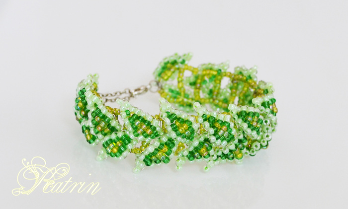Beaded bracelet Forest - My, Beading, , Forest, Leaves, Green, For girls, Presents, Needlework without process, Longpost