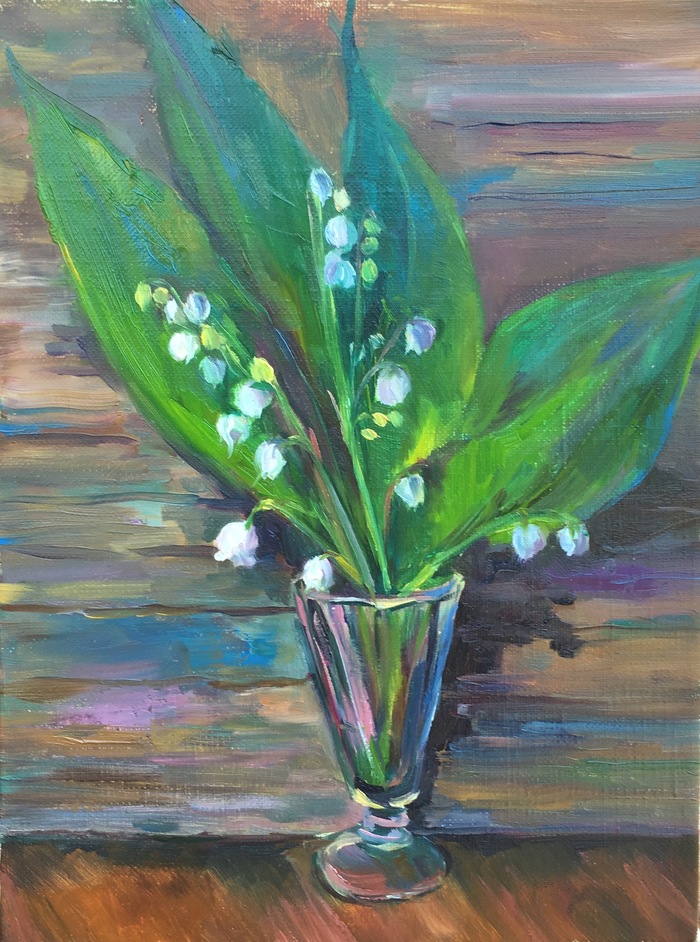 Lilies of the valley - My, Lilies of the valley, Flowers, Painting, Butter, My, Luboff00, Painting