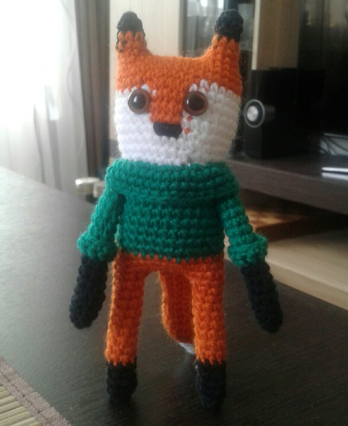 Slightly puzzled fox Vladimir - My, Amigurumi, Knitted toys, Hobby, Handmade, Needlework without process, Fox, Longpost