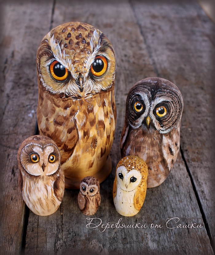 Friday Owls! - My, Matryoshka, Needlework without process, Handmade, Painting on wood, Pieces of wood from Sasha, Longpost
