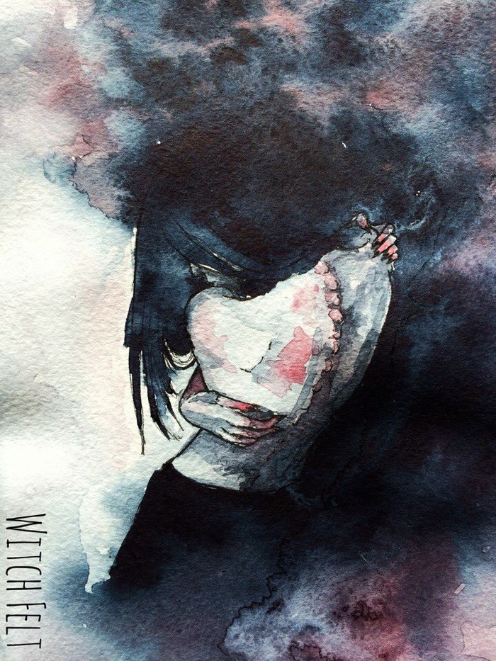 Pain - My, Art, Sketch, Watercolor, , Dark