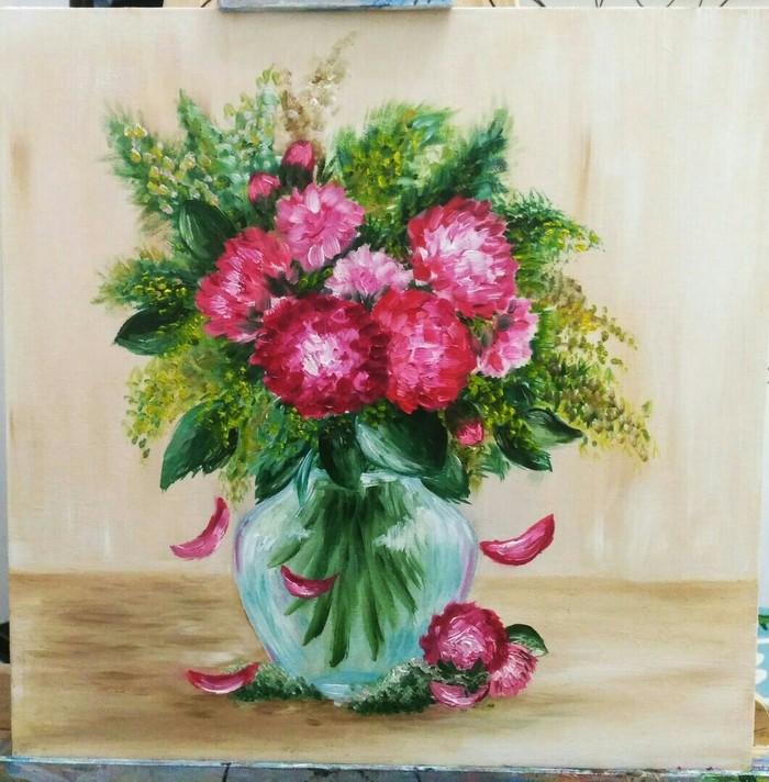 Vase with Flowers - My, Butter, Canvas