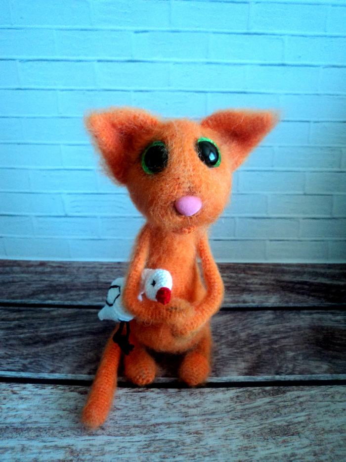 Thief without a mustache - My, Crochet, cat, Knitted toys, Гусь, Needlework without process, Longpost