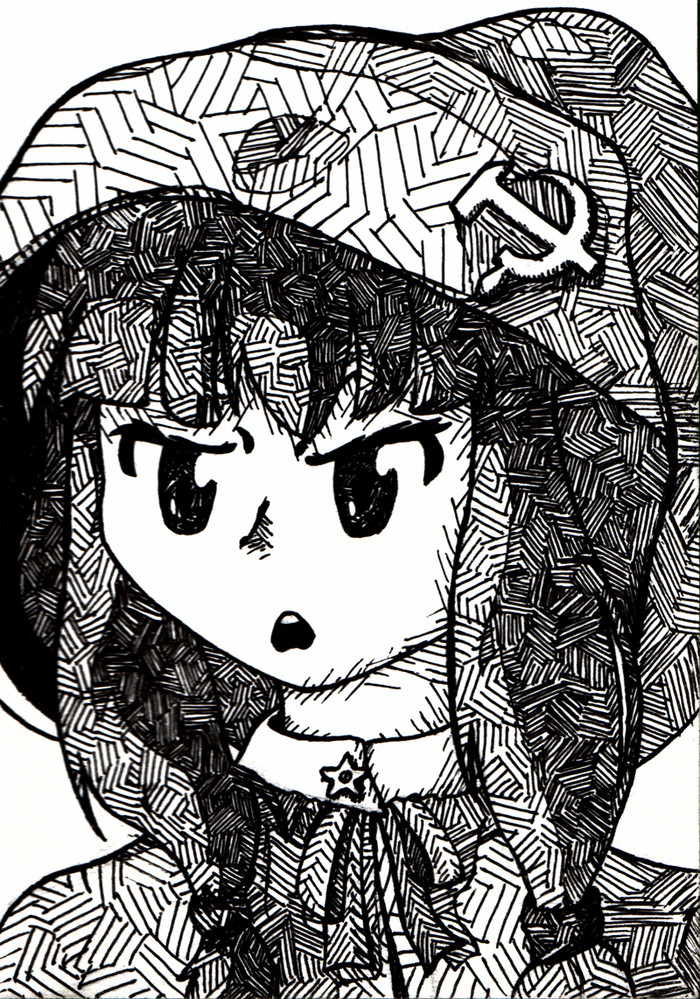 Soviet Patchouli - My, Touhou, Anime art, Anime, Easternmouse, Patchouli Knowledge, Hammer and sickle, Monochrome