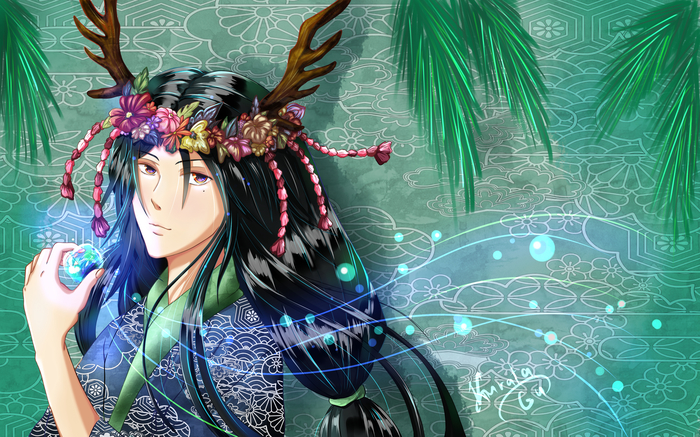 In one of my past lives... - My, Art, Anime, Long hair, Horns, Kimono, beauty, The Crow's Apprentice, Kurata Gu