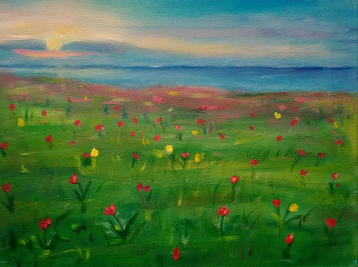 Steppe - My, Butter, Beginner artist, Landscape, Steppe, Tulips