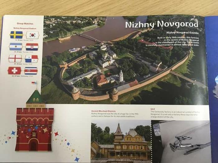 Nizhny Novgorod on the official booklet of the 2018 World Cup - 2018 FIFA World Cup, Bottom, Error, Nizhny Novgorod, Velikiy Novgorod