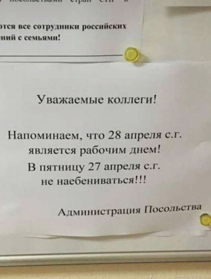 Объявление в одном из посольств в Москве. - Конкурс, Праздники, Объявление, Мат