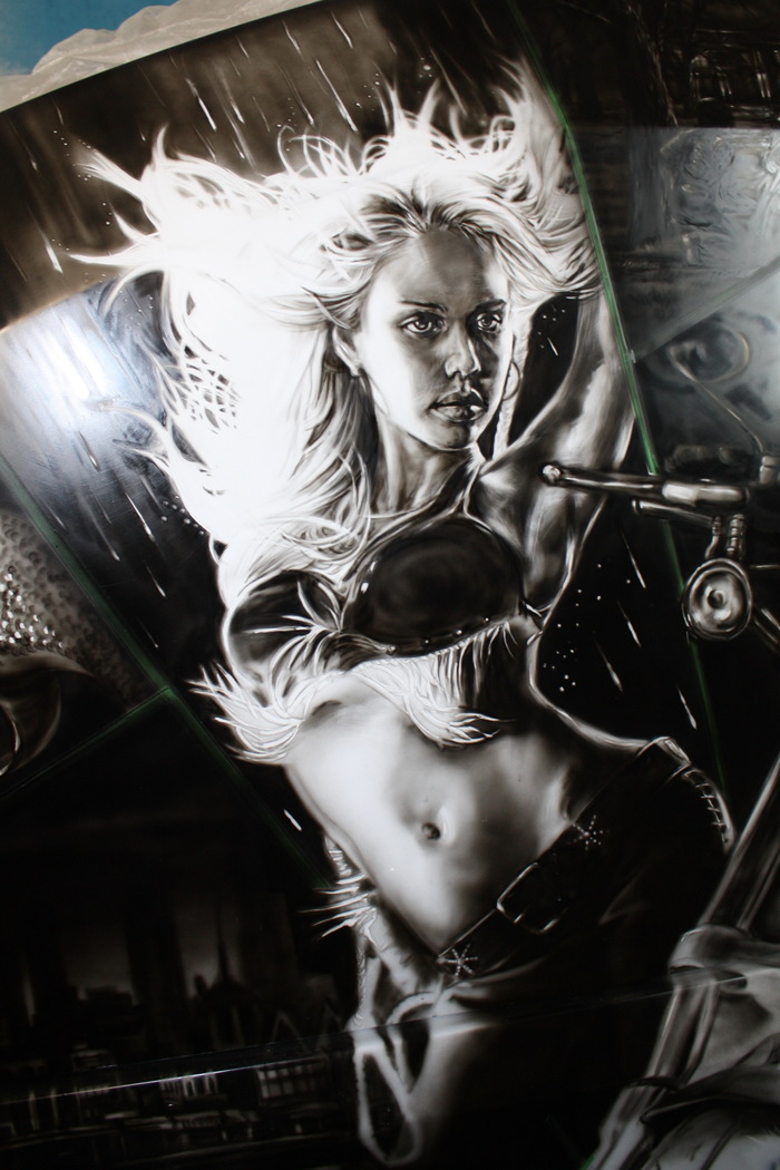 In the process of drawing on the trailer on the theme of Sin city - My, Airbrushing, Tyumen, Sin City, Longpost, Auto, Movies, Jessica Alba, Weapon, Trailer