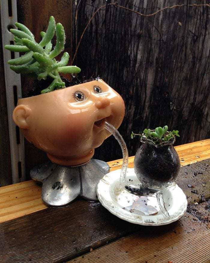 People turned old dolls into plant pots - Longpost, Flowers, Doll, Flower pot, Kripota