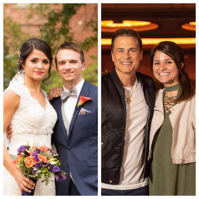 My wife's face on our wedding day compared to when she met Rob Lowe... - Joy, A good day, Wife