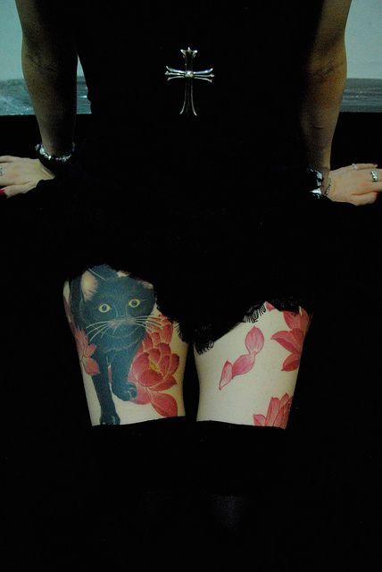Cat - Tattoo, Girl with tattoo, , Stockings