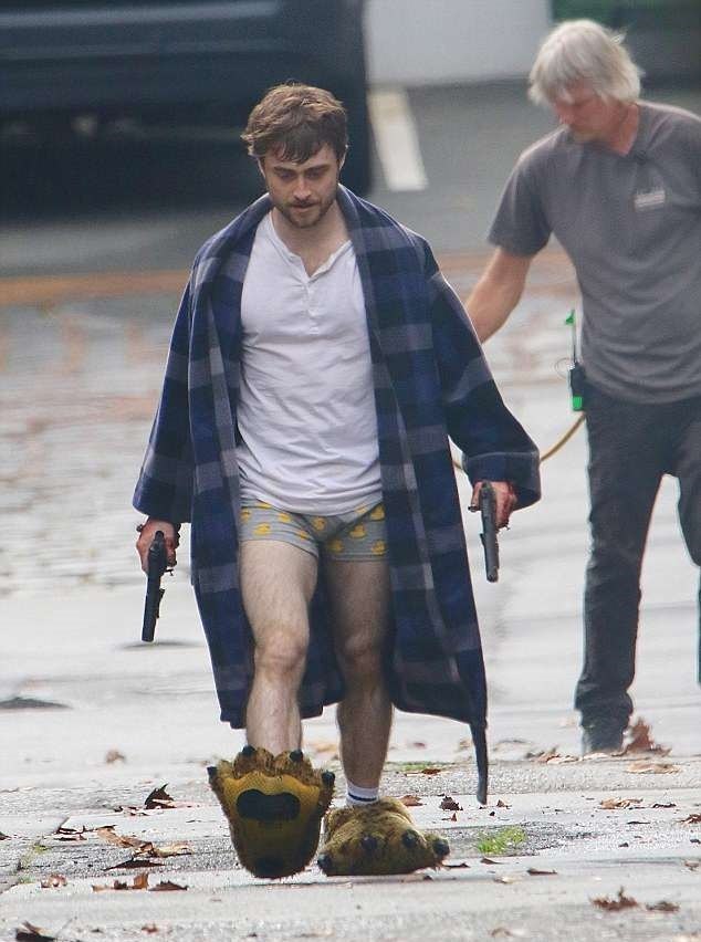To work in the morning. A couple of weeks before vacation. - Daniel Radcliffe, Filming, Akimbo Guns