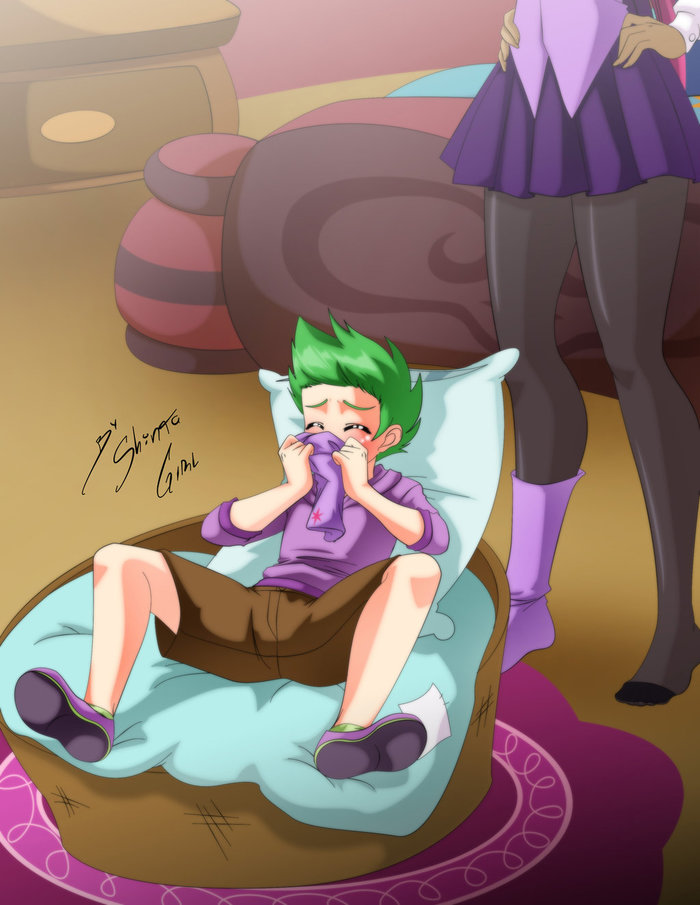 Spike, where's my sock? - My little pony, Twilight sparkle, Spike, Humanization, 