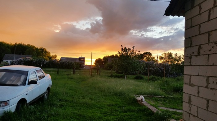 Sunset after the rain - Evening, Clouds, Sky, Sunset, My, Village, The photo