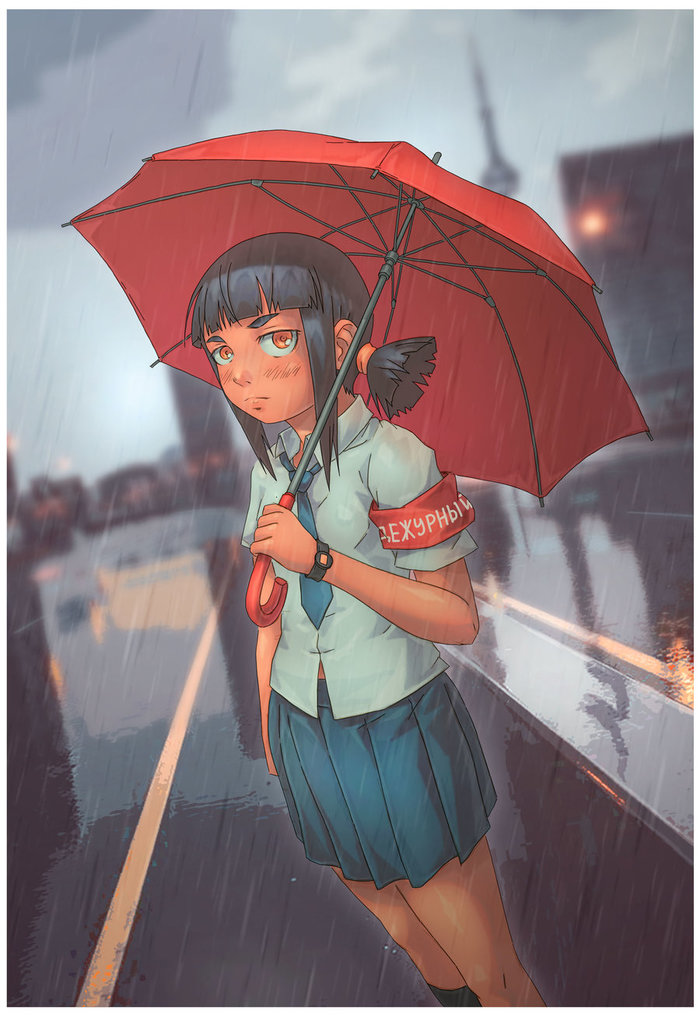 Red umbrella - Leonzo, Anime art, Endless summer, Original character, Khmuro-Tian