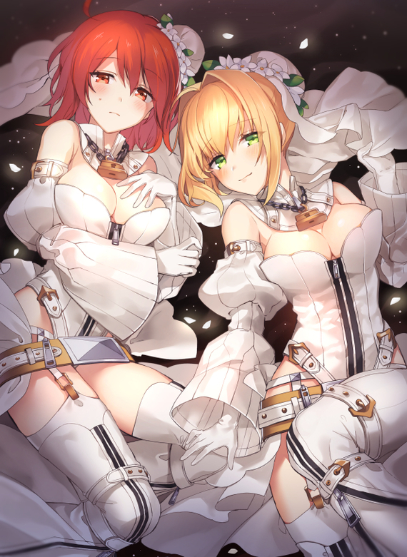 brides - Anime, Anime art, Fate, Fate grand order, Fujimaru Ritsuka, Female Protagonist, Saber bride, Nero claudius