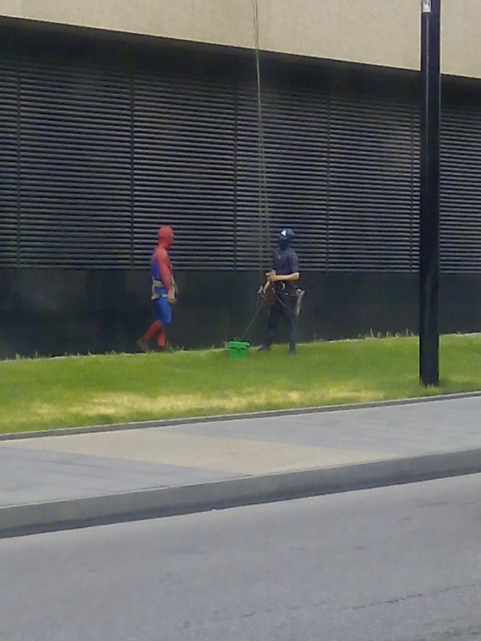 Heroic window cleaning. - Workplace, Spiderman