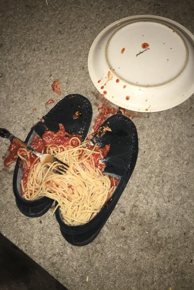 Decided to have a bite tonight - Fail, Shoes, Spaghetti, Night dojoor, Plate