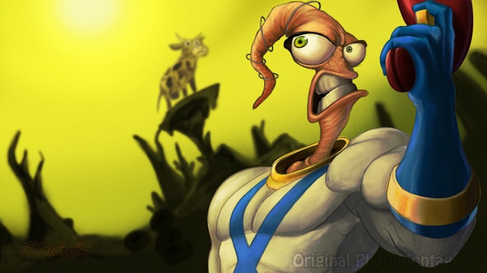 Earthworm Jim / Червяк Джим
 - Моё, Арт, Photoshop, Червяк Джим, Рисунок, Червь