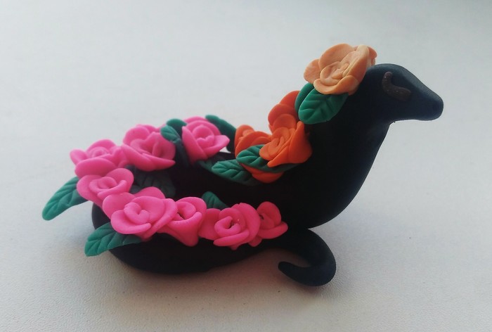 flower snake - My, Snake, the Rose, Лепка, Polymer clay, Needlework with process