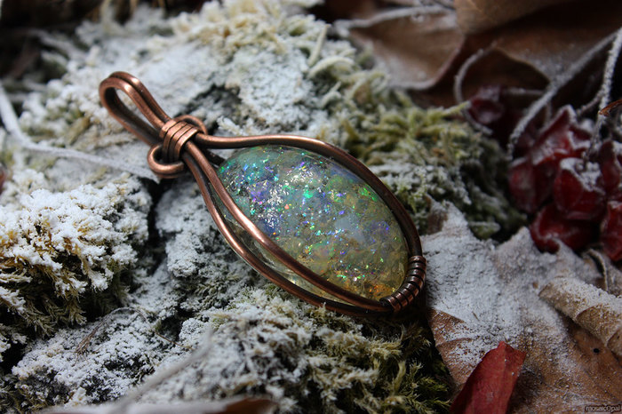 Opals and ice. dark forest - My, Longpost, Needlework without process, Glass, Wire, Opal, Forest, Needlework, Pendant, Decoration