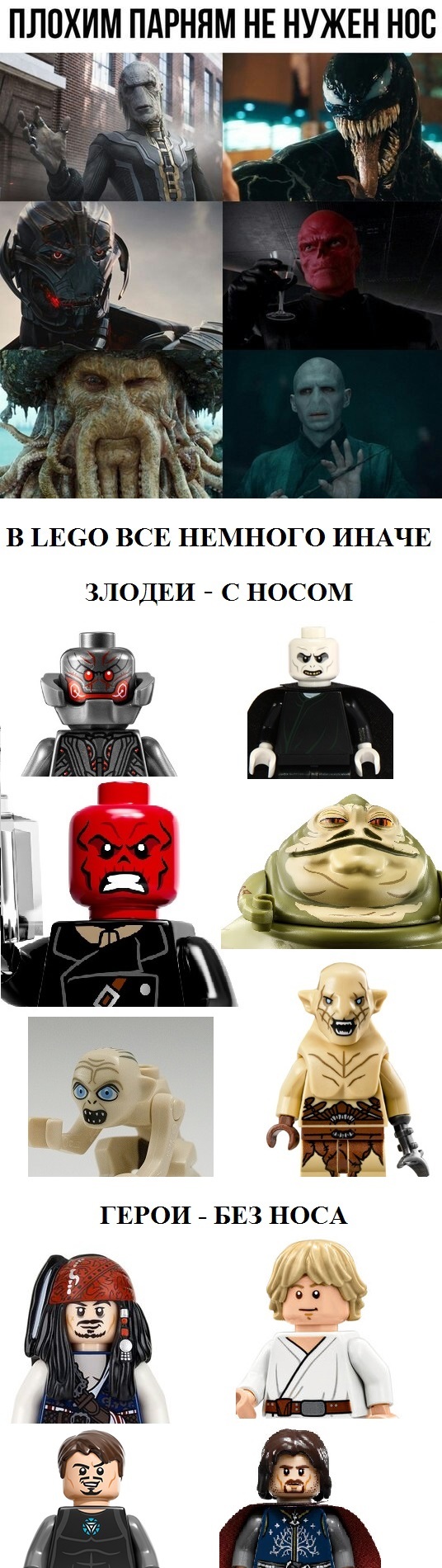 Дополню забавное наблюдение - Моё, LEGO, Нос, Злодеи, Злодей, Азог, Голлум, Красный череп, Джабба Хатт, Длиннопост