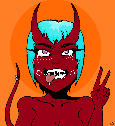 It was evening, there was nothing to do. - NSFW, My, Pixel Art, Succubus, Ahegao