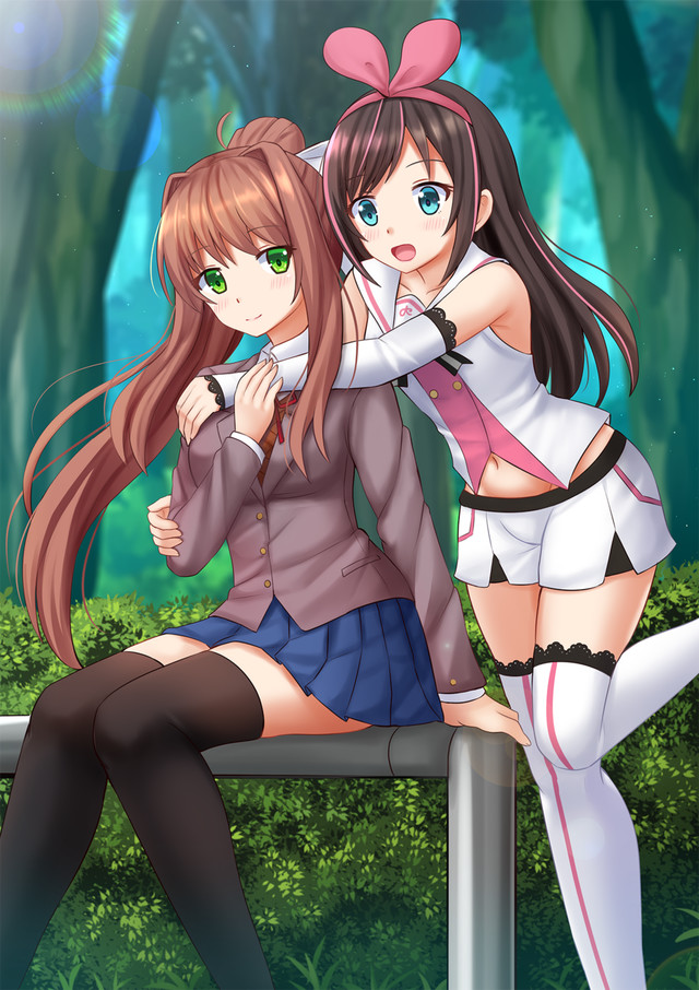 Kizuna and Monica - Doki Doki Literature Club, Monika, Kizuna Ai, Anime, Not anime, Visual novel, 