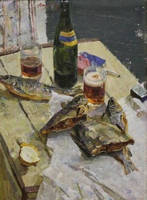 Working Saturday of a healthy person. - Beer, Taranka, Dried fish, When is Saturday the working day, Painting