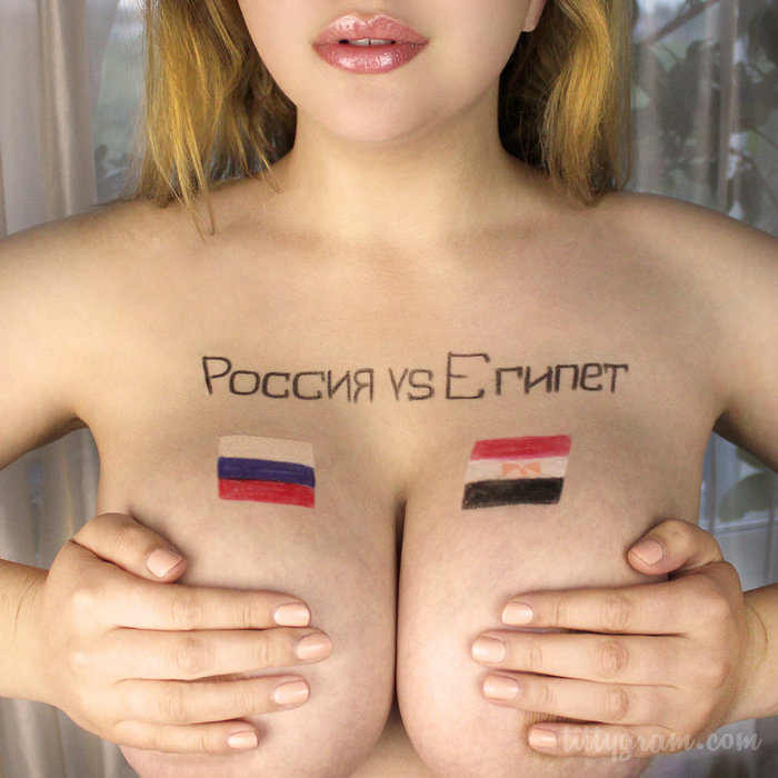 Broadcast score of the match Russia - Egypt on the boobs! - NSFW, Football, Fans, 2018 FIFA World Cup, Match, Broadcast, Boobs, Breast, Russian team