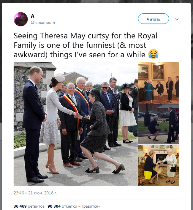 Curtseys as art - Theresa May, Twitter, Curtsey, Clumsiness, Screenshot
