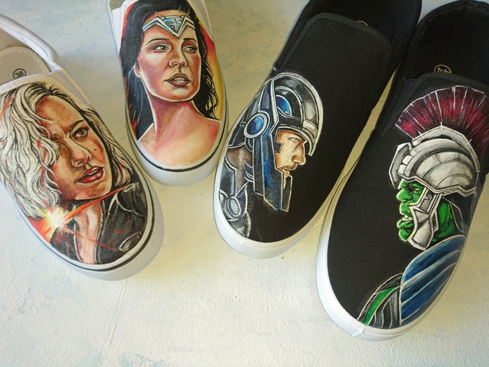 Slip-ons with hand-painted - My, Shoe painting, Painting