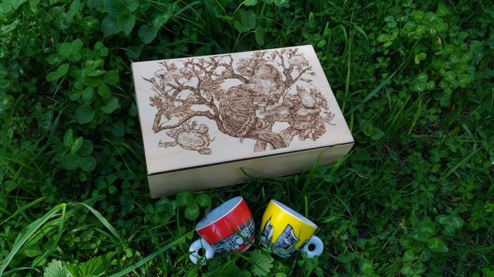 tea box - My, Pyrography, Tea, Casket, Tea culture, Turtle, Tea drinking, Story, Presents, Longpost