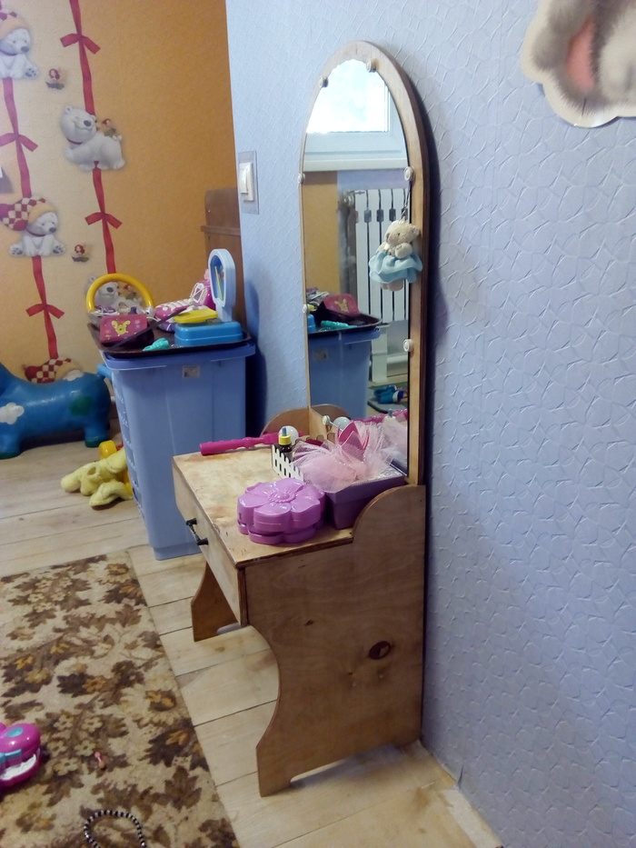 Children's dressing table. - My, , Table, Plywood, Toys, Hobby, Mirror, Longpost